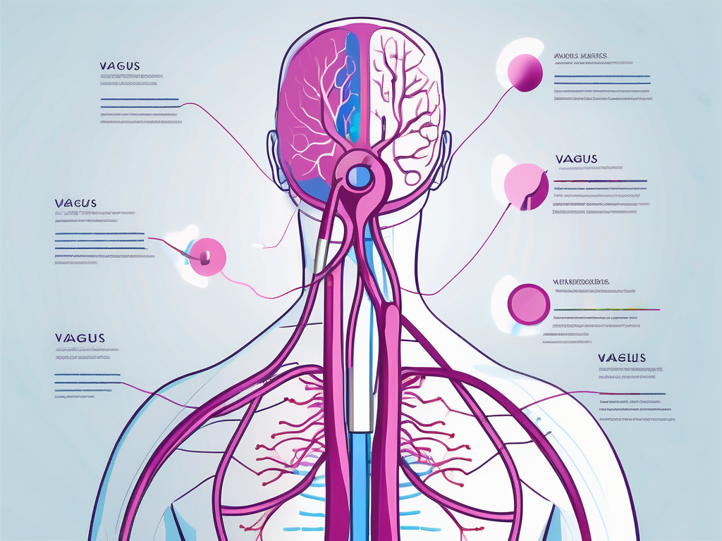 A stethoscope gently placed on a diagram of the human body highlighting the vagus nerve