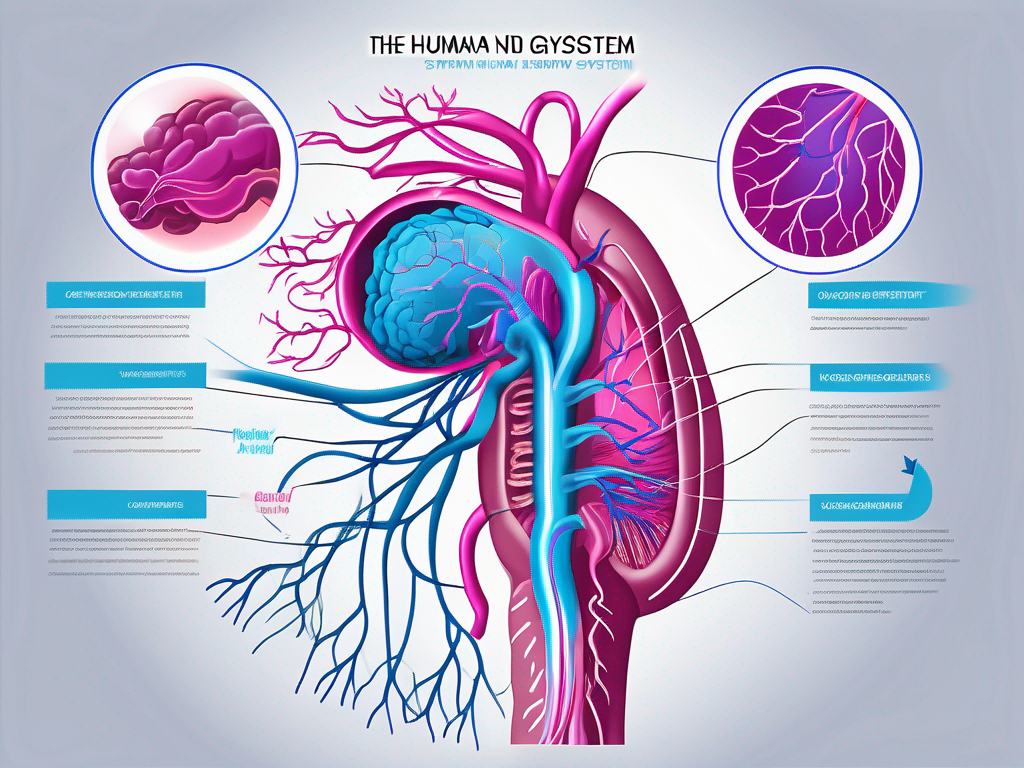 The human digestive system with the vagus nerve highlighted