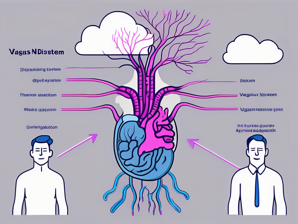 The human digestive system with the vagus nerve highlighted